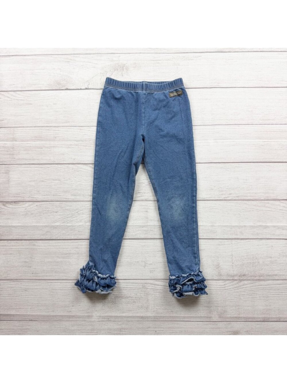 Matilda Jane Ruffle Hem Girls Blue Denim Look Leggings Bow Details 6